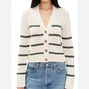 LA LIGNE  Mini Marina Striped Cardigan - Cream/Olive XS